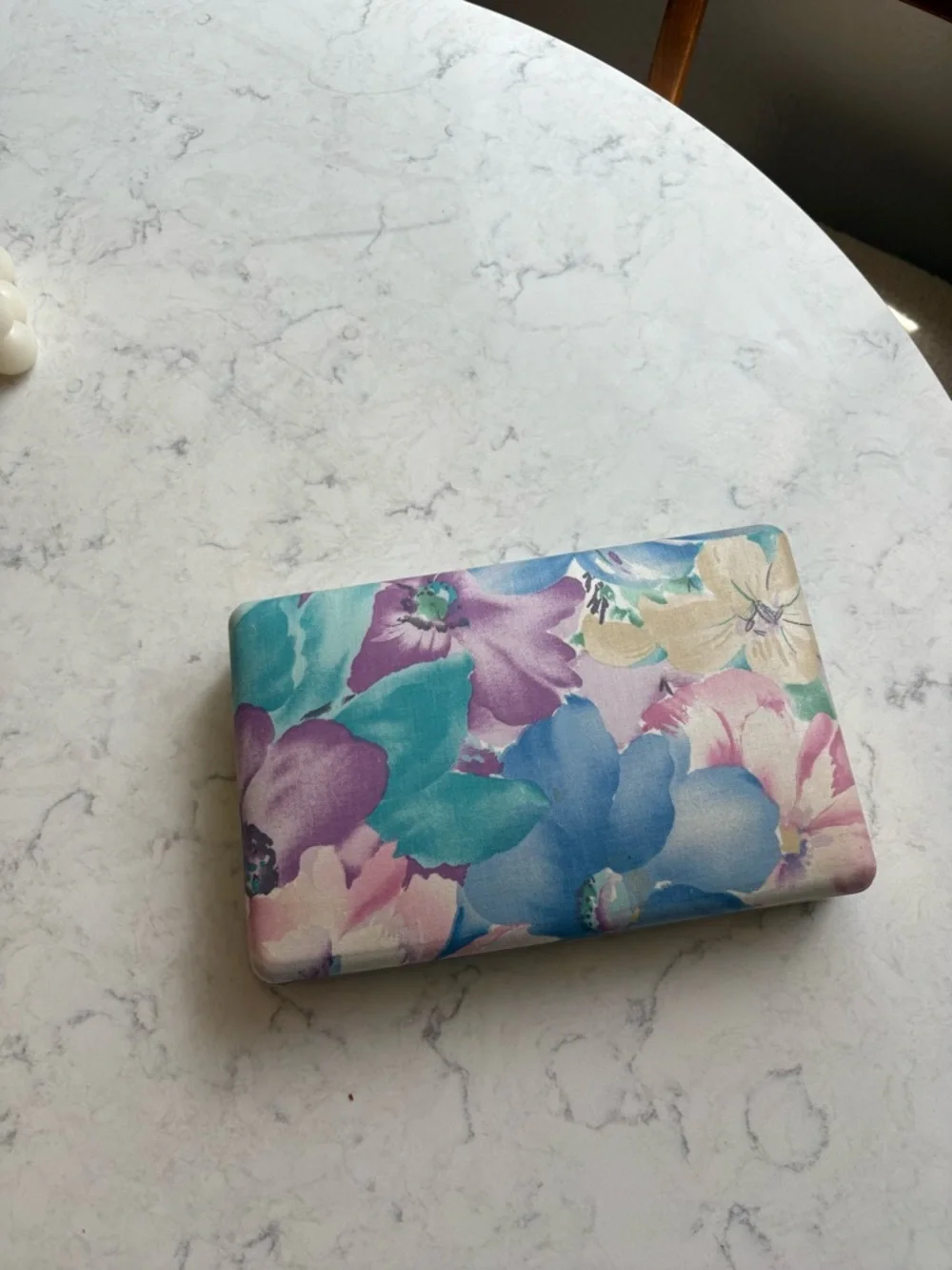 Vintage Floral Watercolor Jewelry Box in Pastel Blue, Pink & Teal
